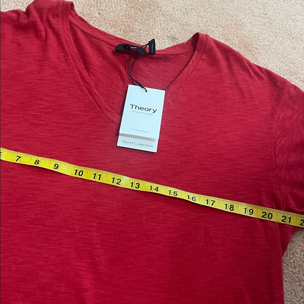 Theory Red Short Sleeve V-Neck Top - Picture 5 of 9